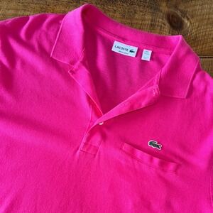 Lacoste Mens Regular Fit Bright Pink Short Sleeve Polo Pocket Logo Size XXL (7)